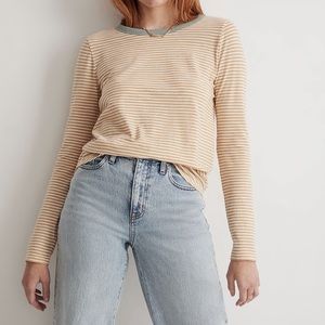 madewell Whisper Cotton Rib-Crewneck Long-Sleeve Ringer Tee in Keene Stripe